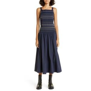 NWT JASON WU Smocked Bodice Drop Waist Sundress in Navy Size 6